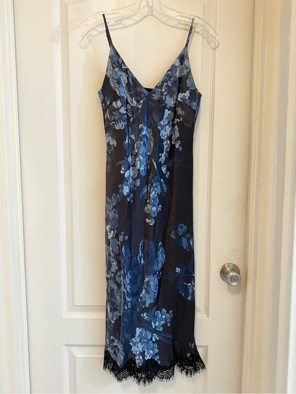 Gold Hawk navy blue silk floral slip dress XS